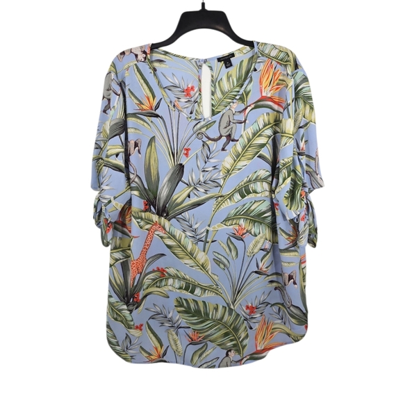{Ann Taylor} Tropical Leaf Print Blouse in Blue and Green - Size XL - Picture 3 of 12